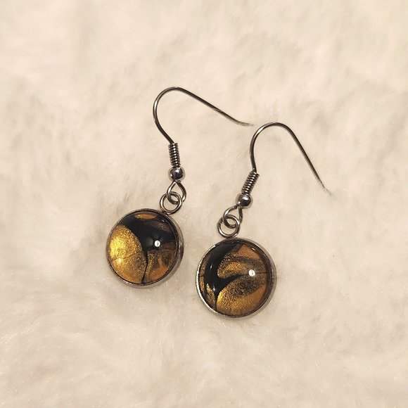 Jewelry - NEW Handmade Gold and Black Acrylic Swirl Drop Earrings